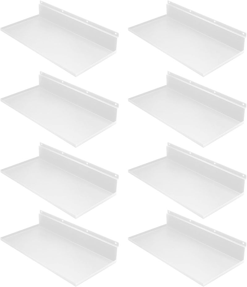 Alffun 8 Pack Slatwall Shelves, 17 x 8 Inch Heavy Duty Metal Display Shelves for Storage & Organization, White Slat Wall Shelf Accessories for Garage, Retail, Home & Commercial Use - Image 1